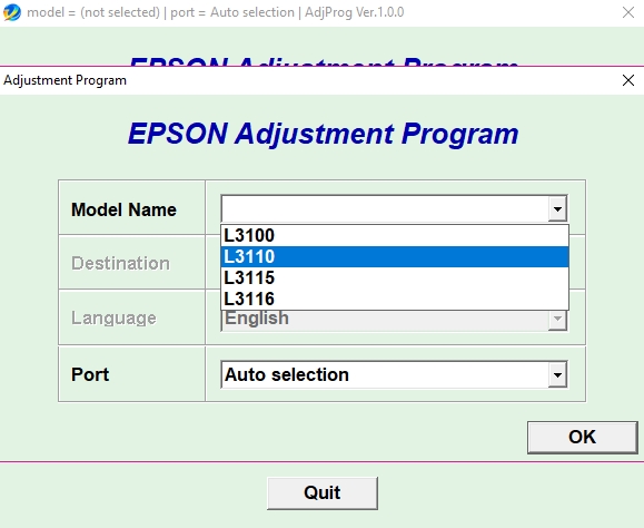 Epson L3100/L3110/L3115/L3116 Adjustment Program