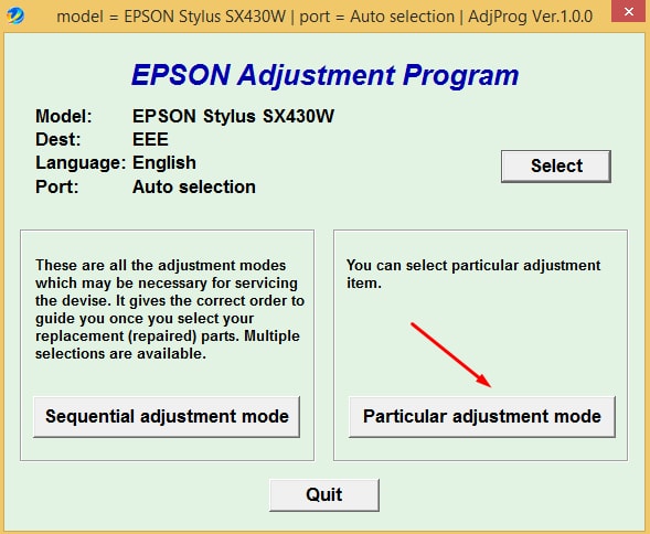 Epson SX 430 Adjustment Program