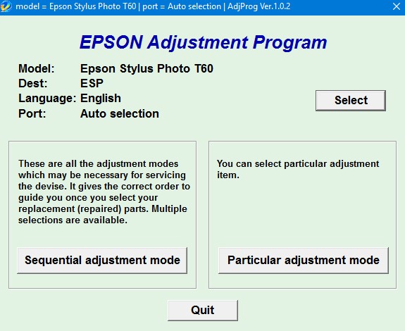 Epson T60 Adjustment Program