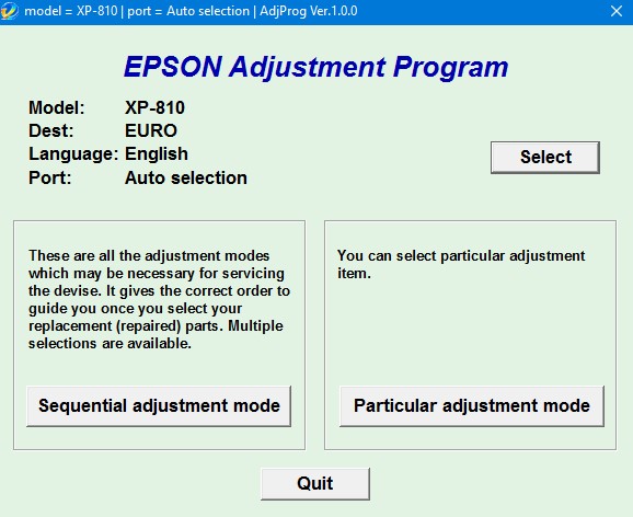 Epson XP 810 Adjustment Program
