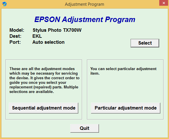 Epson TX 700W Adjustment Program